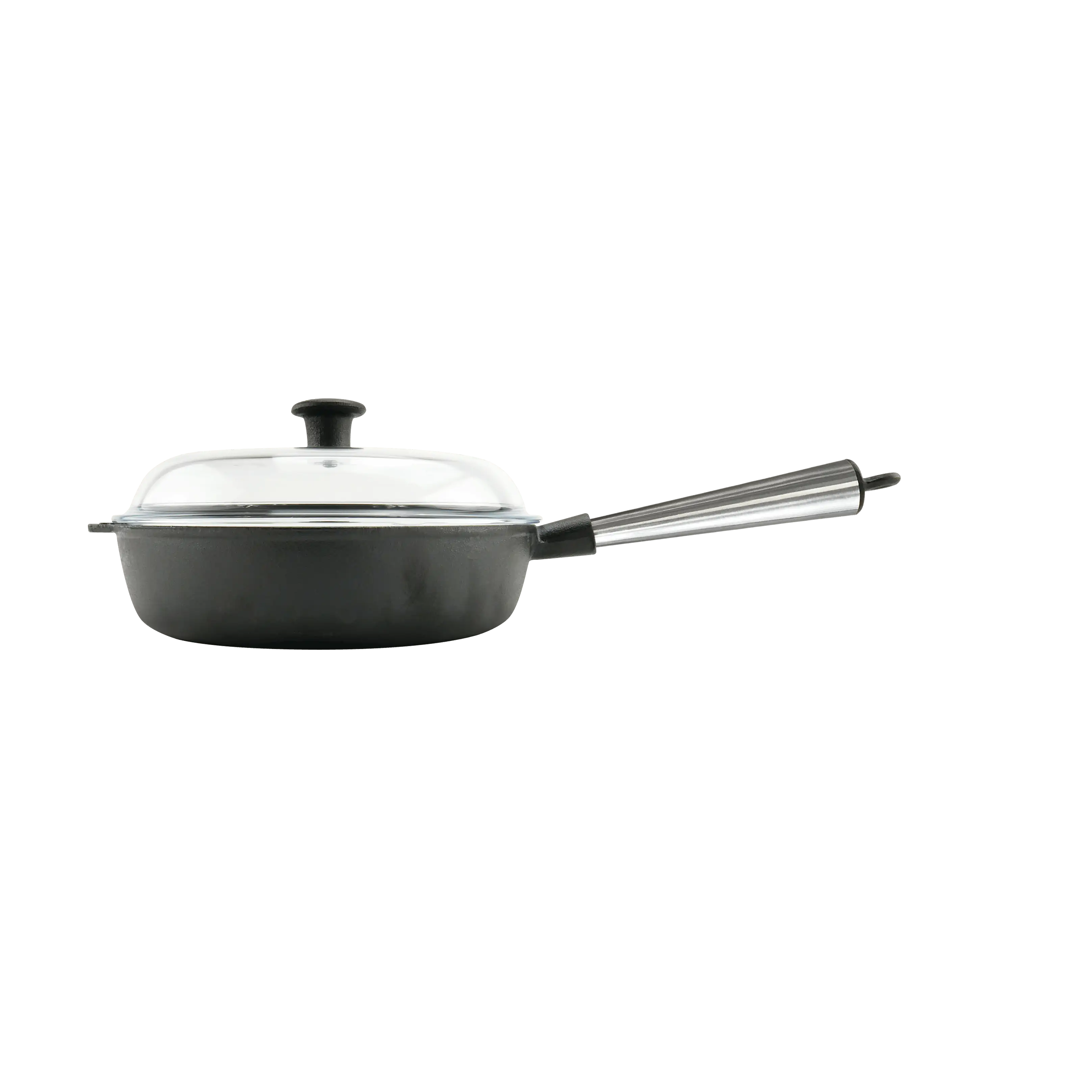 Cast Iron Saute Pan 25cm Stainless Steel Handle with Glas Lid