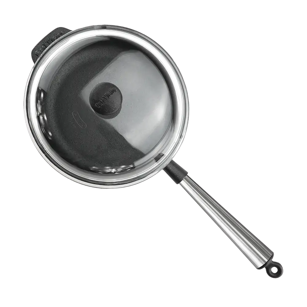 Cast Iron Saute Pan 25cm Stainless Steel Handle with Glas Lid