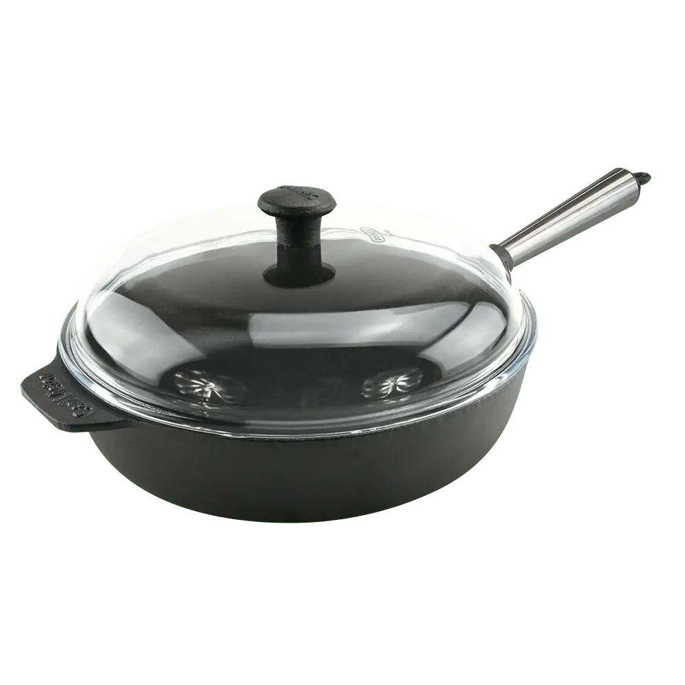 Cast Iron Saute Pan 28cm Stainless Steel Handle with Glas Lid