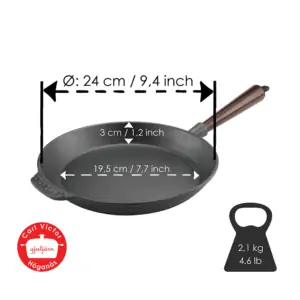Frying Pan Cast Iron 24 cm Wooden Handle