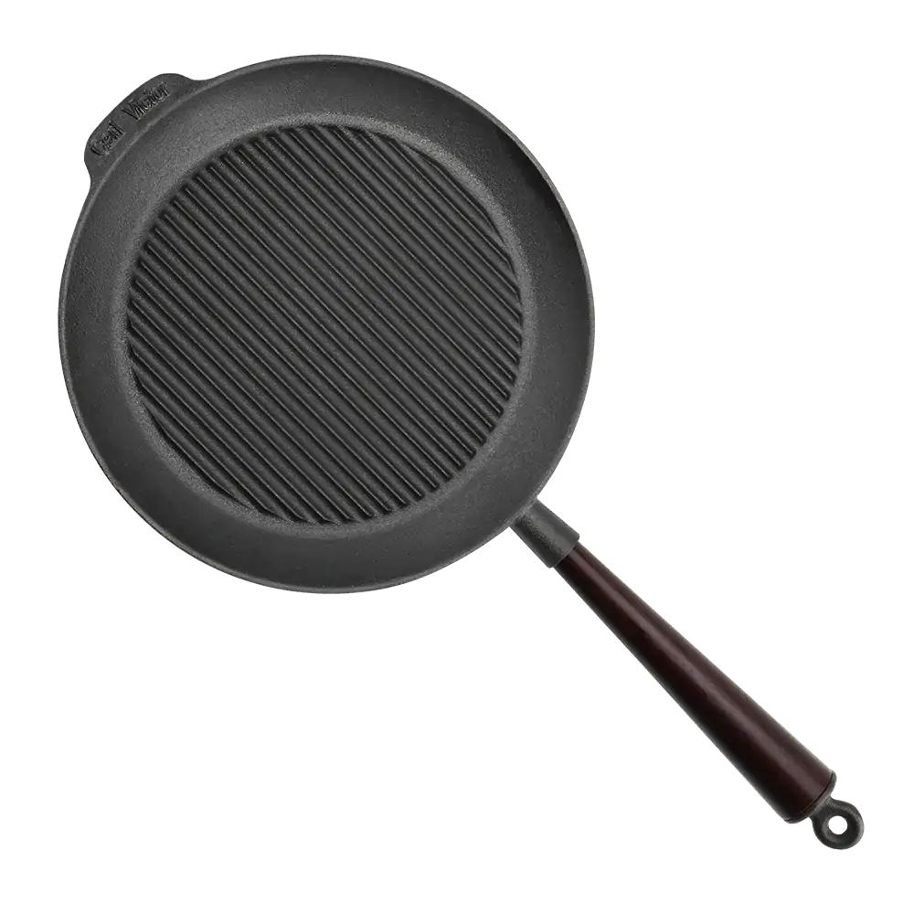 Carl Victor Cast Iron Grill Pan Wooden Handle