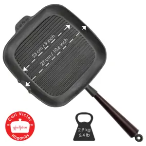 Cast Iron Grill Pan Square 28cm Wooden Handle