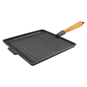 Square Cast Iron Grill Pan 28cm Wooden Handle