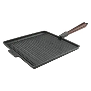 Square Cast Iron Grill Pan 28cm Wooden Handle