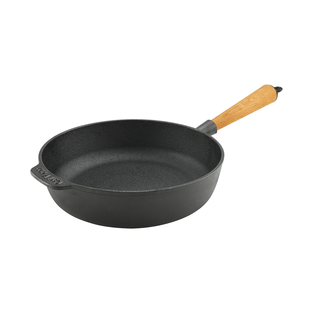 Suitable for All Hobs Including Induction Carl Victor 28cm Pre-Seasoned Cast Iron Square Grill Pan/Fat-Free Fryer with Wooden Handle
